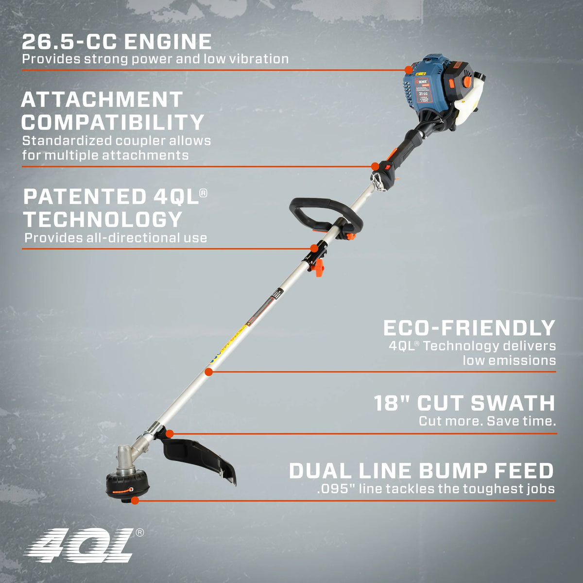 Senix 17.7-Inch 26.5 cc 4-Cycle Gas Powered String Trimmer