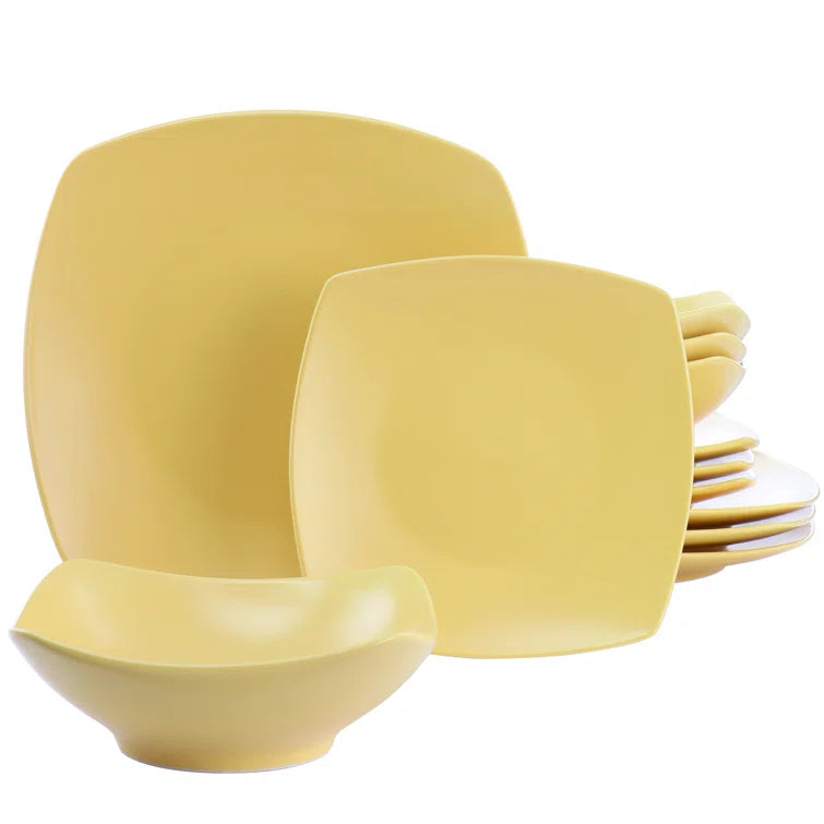 12 pc Matte Yellow Dinnerware Set